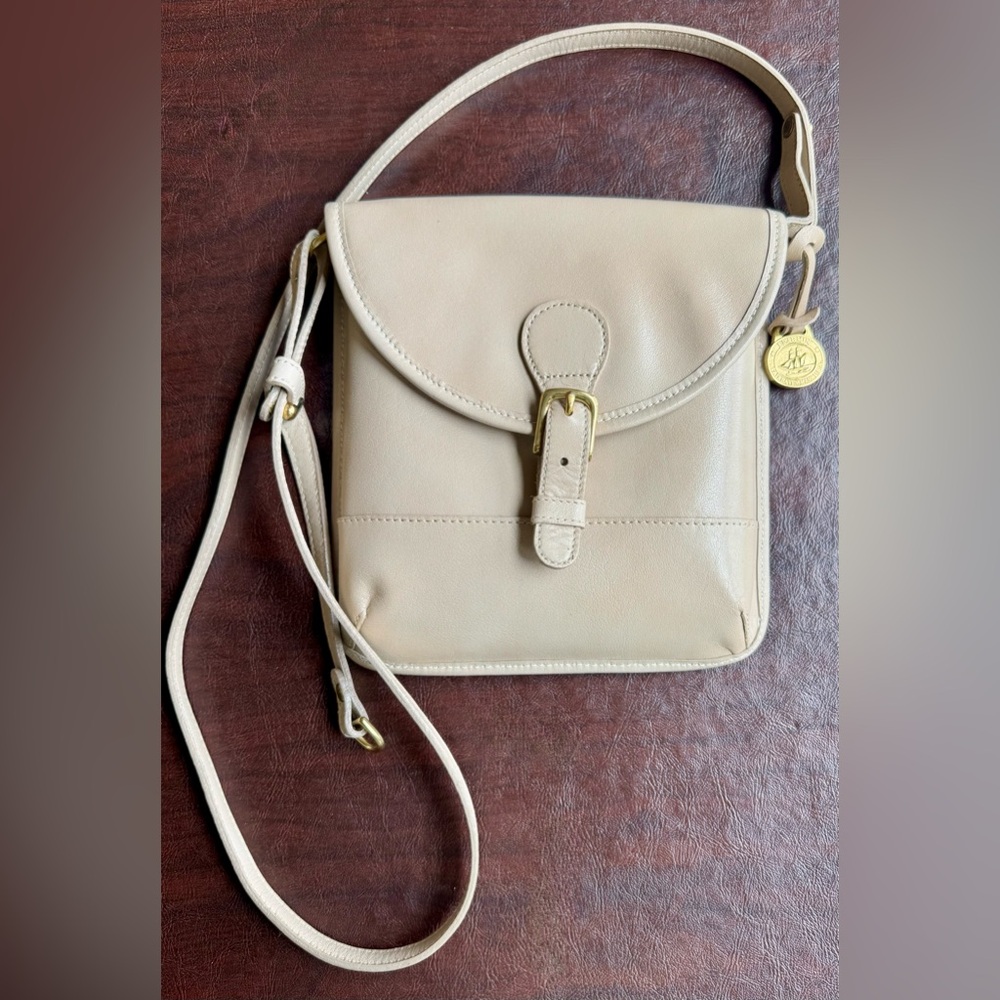 Rare Brahmin Smooth Cream Leather Crossbody Bag with Gold Trim